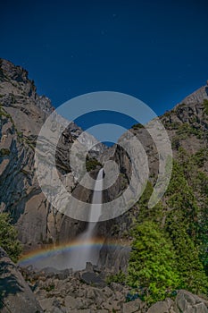 "Ephemeral", Big Dipper & moonbow across Lower Yosemite Falls, Yosemite Nat'l. Park, CA