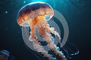 & x22;Ocean Ballet: Illuminated Jellyfish Against the Deep Blue Sea& x22;