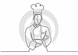 & x22;one line drawing of confident chef standing vector illustration