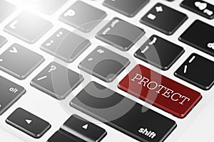 "PROTECT" Red button keyboard on laptop computer for Business and Technology concept