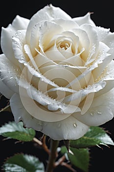 "Shimmering Solitude: Stunning Close-Up of a White Rose with Dew Drops"