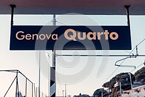 'Genova Quarto' sign hanging in station