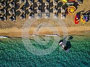 (4K) Topdown Drone shot of Makris Gialos beach, Kefalonia, Cephalonia, Greece