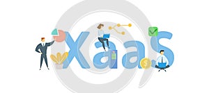 XaaS, Anything-as-a-Service. Concept with people, letters and icons. Flat vector illustration. Isolated on white
