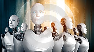 XAI 3D illustration of robot humanoid group