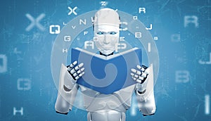 XAI 3D illustration of robot humanoid reading book