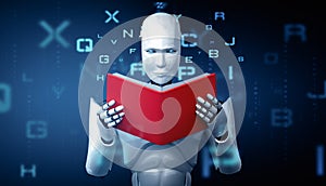 XAI 3D illustration of robot humanoid reading book