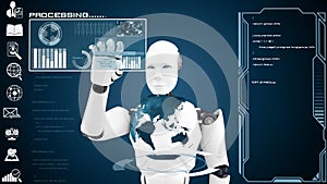 XAI Futuristic robot, artificial intelligence CGI big data analytics and programming