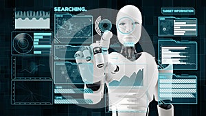 XAI Futuristic robot, artificial intelligence CGI big data analytics and programming