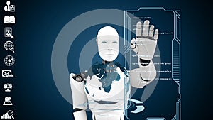 XAI Futuristic robot, artificial intelligence CGI big data analytics and programming