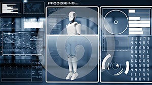 XAI Futuristic robot, artificial intelligence CGI big data analytics and programming