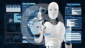 XAI Futuristic robot, artificial intelligence CGI big data analytics and programming