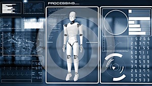 XAI Futuristic robot, artificial intelligence CGI big data analytics and programming