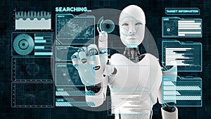 XAI Futuristic robot, artificial intelligence CGI big data analytics and programming