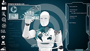 XAI Futuristic robot, artificial intelligence CGI big data analytics and programming