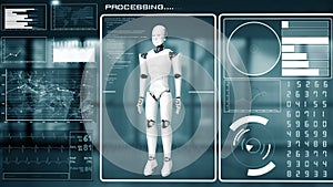 XAI Futuristic robot, artificial intelligence CGI big data analytics and programming