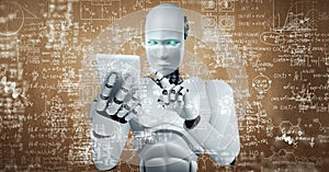 XAI Robot hominoid use mobile phone or tablet for engineering science studying