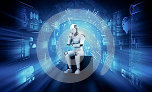 XAI Thinking AI humanoid robot analyzing hologram screen shows concept of network
