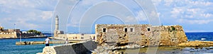 Xania, Crete, October 01 2018 Tourists of various nationalities visit the walls, the lighthouse and the fortresses of the Venetian photo