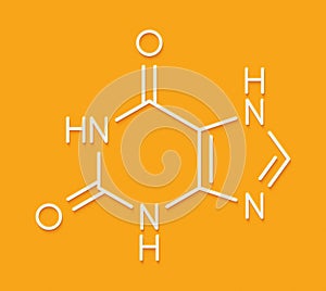 Xanthine purine base molecule. Skeletal formula.