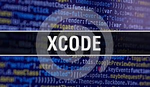 XCODE with Abstract Technology Binary code Background.Digital binary data and Secure Data Concept. Software / Web Developer