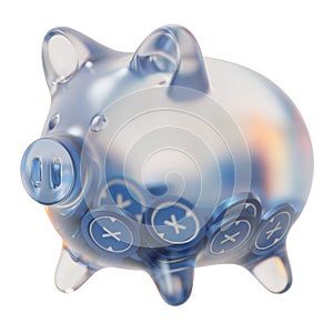 XDC Network (XDC) Clear Glass piggy bank with decreasing piles of crypto coins.