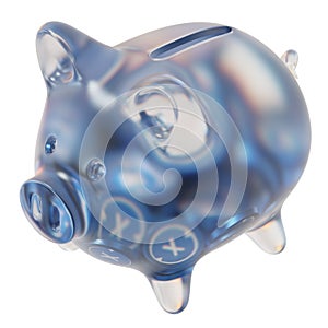 XDC Network (XDC) Clear Glass piggy bank with decreasing piles of crypto coins.