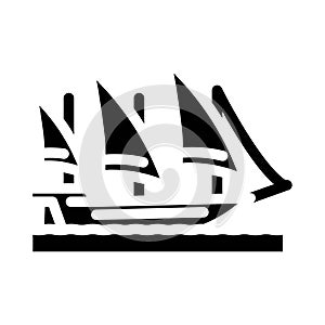 xebec ancient ship glyph icon vector illustration