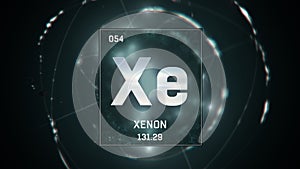 Xenon as Element 54 of the Periodic Table 3D illustration on green background