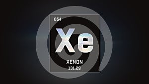 Xenon as Element 54 of the Periodic Table 3D illustration on grey background