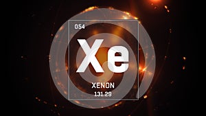 Xenon as Element 54 of the Periodic Table 3D illustration on orange background