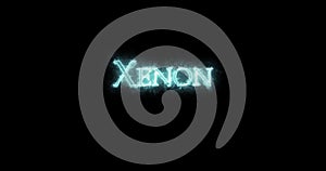 Xenon, chemical element, written with fire. Loop