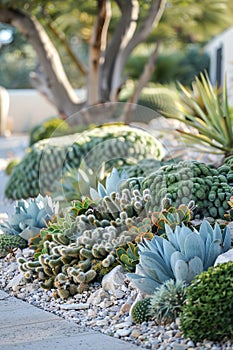 Xeriscaping garden with diverse cacti photo