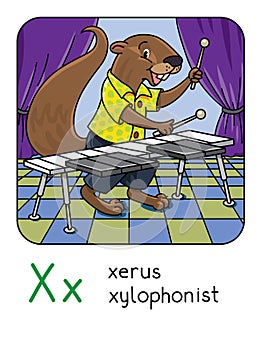 Xerus xylophonist Animals ABC for kids. Alphabet X
