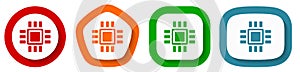 Circuit, technology, chip, processor vector icon set, flat design buttons on white background