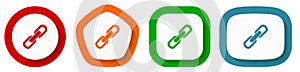 Link vector icon set  flat design buttons on white background