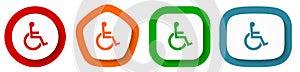 Set of flat design vector wheelchair icons, disabled symbol illustration in eps 10