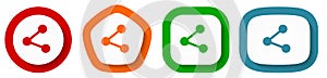 Share vector icon set, flat design buttons on white background