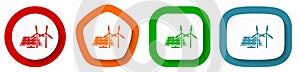 Wind and solar energy, renewables vector icons, set of pentagon, square, oval and circle shape buttons