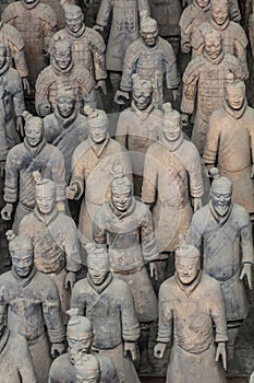 XI& x27;AN, CHINA - AUGUST 6, 2018: Soldiers in the Pit 1 of the Army of Terracotta Warriors near Xi& x27;an, Shaanxi province