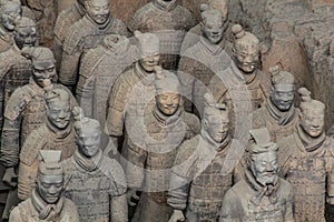 XI& x27;AN, CHINA - AUGUST 6, 2018: Soldiers in the Pit 1 of the Army of Terracotta Warriors near Xi& x27;an, Shaanxi province