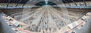 XI'AN, CHINA - AUGUST 6, 2018: View of the Pit 1 of the Army of Terracotta Warriors near Xi'an, Shaanxi province, Chi