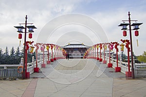 Xi'an Datang Furong Garden Architecture and Stone Arch Bridge.