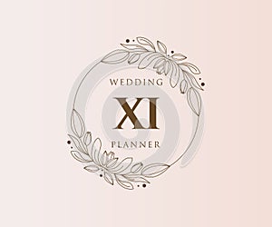 XI Initials letter Wedding monogram logos collection, hand drawn modern minimalistic and floral templates for Invitation cards,