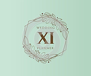 XI Initials letter Wedding monogram logos collection, hand drawn modern minimalistic and floral templates for Invitation cards,