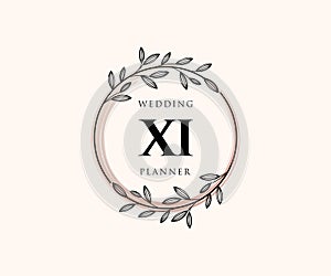 XI Initials letter Wedding monogram logos collection, hand drawn modern minimalistic and floral templates for Invitation cards,