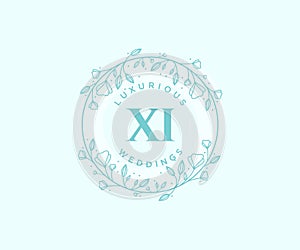 XI Initials letter Wedding monogram logos template, hand drawn modern minimalistic and floral templates for Invitation cards, Save