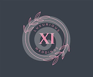 XI Initials letter Wedding monogram logos template, hand drawn modern minimalistic and floral templates for Invitation cards, Save