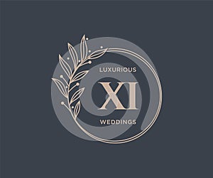 XI Initials letter Wedding monogram logos template, hand drawn modern minimalistic and floral templates for Invitation cards, Save