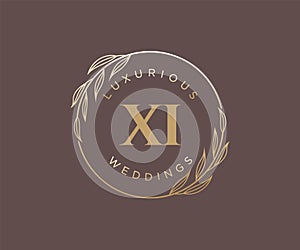 XI Initials letter Wedding monogram logos template, hand drawn modern minimalistic and floral templates for Invitation cards, Save